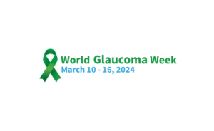 Logo for World Glaucoma week. A green ribbon alongside the text World Glaucome Week and the date March 10-16 2024